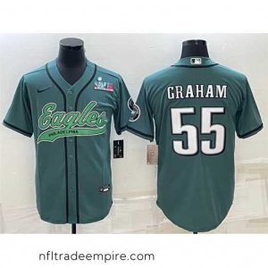 Stunning Philadelphia Eagles 55 Brandon Graham Green With Super Bowl LVII Patch Cool Base Stitched Baseball Jersey