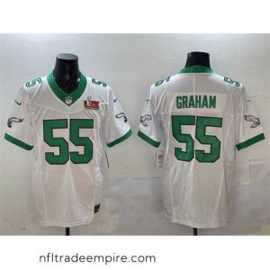 Stunning Philadelphia Eagles 55 Brandon Graham White 2025 Super Bowl LIX Patch F.U.S.E  Vapor Untouchable Limited Stitched Football Jersey