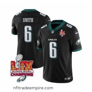 Delightful Philadelphia Eagles 6 DeVonta Smith Black 2025 Eagles Logo Super Bowl LIX Patch New F.U.S.E  Vapor Limited Stitched Football Jersey