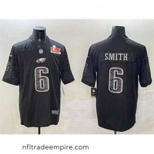 Magnificent Philadelphia Eagles 6 DeVonta Smith Black 2025 Super Bowl LIX Patch Reflective Vapor Untouchable Limited Stitched Football Jersey