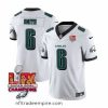 Superb Philadelphia Eagles 6 DeVonta Smith White 2025 Eagles Logo Super Bowl LIX Patch New F.U.S.E  Vapor Untouchable Limited Stitched Football Jersey