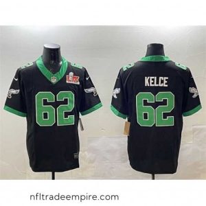 Magnificent Philadelphia Eagles 62 Jason Kelce Black 2025 Super Bowl LIX Patch F.U.S.E  Vapor Untouchable Limited Stitched Football Jersey