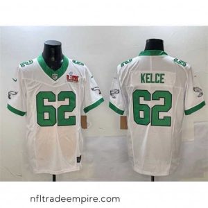 Enchanting Philadelphia Eagles 62 Jason Kelce White 2025 Super Bowl LIX Patch F.U.S.E  Vapor Untouchable Limited Stitched Football Jersey