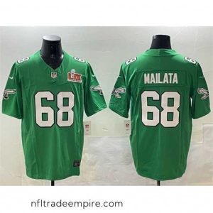 Alluring Philadelphia Eagles 68 Jordan Mailata Green 2025 Super Bowl LIX Patch F.U.S.E  Throwback Vapor Untouchable Limited Stitched Football Jersey