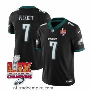 Alluring Philadelphia Eagles 7 Kenny Pickett Black 2025 Eagles Logo Super Bowl LIX Patch New F.U.S.E  Vapor Limited Stitched Football Jersey