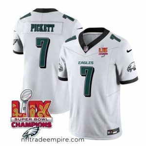 Alluring Philadelphia Eagles 7 Kenny Pickett White 2025 Eagles Logo Super Bowl LIX Patch New F.U.S.E  Vapor Limited Stitched Football Jersey