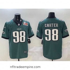 Magnificent Philadelphia Eagles 98 Jalen Carter Green 2025 Super Bowl LIX Patch New Vapor Untouchable Limited Stitched Football Jersey