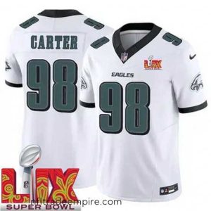 Delightful Philadelphia Eagles Jalen Carter #98 White 2024 2025 Super Bowl LIX F.U.S.E Stitched NFL Jersey