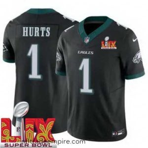 Gorgeous Philadelphia Eagles Jalen Hurts #1 Black 2024 2025 Super Bowl LIX F.U.S.E Stitched NFL Jersey