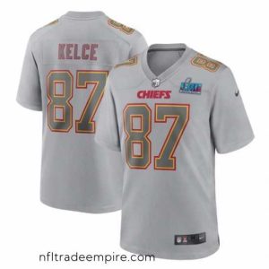 Charming Toddler Kansas City Chiefs 87 Travis Kelce Grey Super Bowl LVII Patch Atmosphere Fashion Stitched Game Jersey