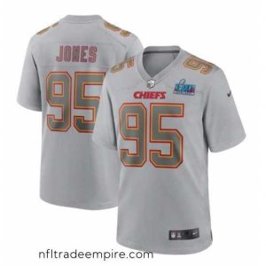 Irresistible Toddler Kansas City Chiefs 95 Chris Jones Grey Super Bowl LVII Patch Atmosphere Fashion Stitched Game Jersey