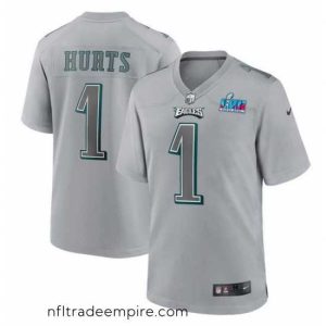 Superb Toddler Philadelphia Eagles 1 Jalen Hurts Grey Super Bowl LVII Patch Atmosphere Fashion Stitched Game Jersey