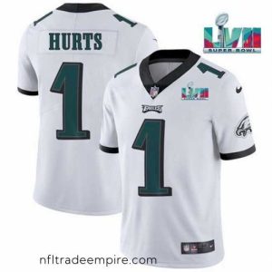 Irresistible Toddler Philadelphia Eagles 1 Jalen Hurts White Super Bowl LVII Patch Vapor Untouchable Limited Stitched Jersey