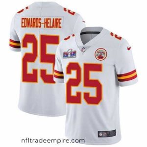 Delightful Nike Chiefs 25 Clyde Edwards Helaire White Bound Stitched NFL Vapor Untouchable Limited 2024 Super Bowl LVIII Jersey