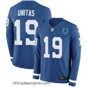Enchanting Nike Colts 19 Johnny Unitas Royal Blue Team Color s Stitched NFL Limited Therma Long Sleeve Jersey