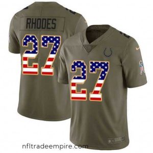 Stunning Nike Colts 27 Xavier Rhodes Olive USA Flag Stitched NFL Limited 2017 Salute To Service Jersey