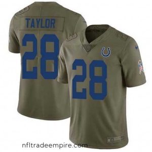Alluring Nike Colts 28 Jonathan Taylor Olive Stitched NFL Limited 2017 Salute To Service Jersey