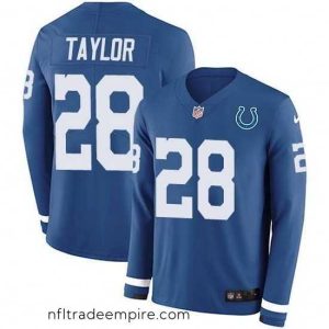 Irresistible Nike Colts 28 Jonathan Taylor Royal Blue Team Color Stitched NFL Limited Therma Long Sleeve Jersey