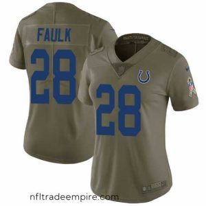Alluring Nike Colts #28 Marshall Faulk Olive Womens Stitched NFL Limited 2017 Salute to Service Jersey