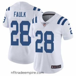 Delightful Nike Colts #28 Marshall Faulk White Womens Stitched NFL Vapor Untouchable Limited Jersey