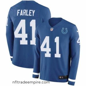 Stunning Nike Colts 41 Matthias Farley Royal Blue Team Color s Stitched NFL Limited Therma Long Sleeve Jersey