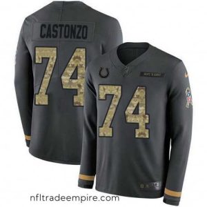 Stunning Nike Colts 74 Anthony Castonzo Anthracite Salute to Service Stitched NFL Limited Therma Long Sleeve Jersey