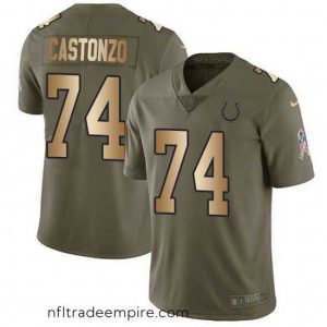 Alluring Nike Colts 74 Anthony Castonzo Olive Gold Stitched NFL Limited 2017 Salute To Service Jersey