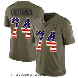 Alluring Nike Colts 74 Anthony Castonzo Olive USA Flag Stitched NFL Limited 2017 Salute To Service Jersey