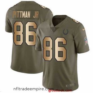 Irresistible Nike Colts 86 Michael Pittman Jr  Olive Gold Stitched NFL Limited 2017 Salute To Service Jersey
