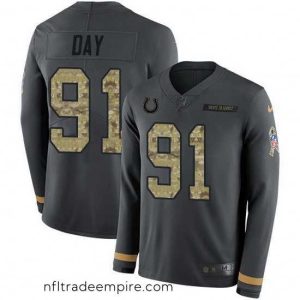 Gorgeous Nike Colts 91 Sheldon Day Anthracite Salute to Service Stitched NFL Limited Therma Long Sleeve Jersey