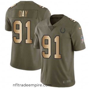Superb Nike Colts 91 Sheldon Day Olive Gold Stitched NFL Limited 2017 Salute To Service Jersey