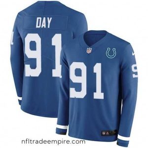 Gorgeous Nike Colts 91 Sheldon Day Royal Blue Team Color Stitched NFL Limited Therma Long Sleeve Jersey