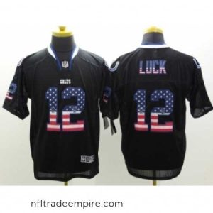 Charming Nike Indianapolis Colts 12 Andrew Luck Black Elite USA Flag Fashion NFL Jersey