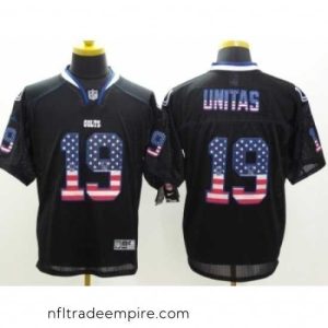 Exquisite Nike Indianapolis Colts 19 Johnny Unitas Black Elite USA Flag Fashion NFL Jersey