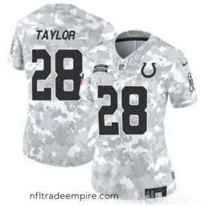 Irresistible Indianapolis Colts 28 Jonathan Taylor 2024 F.U.S.E Arctic Camo Salute To Service Limited Stitched Jersey
