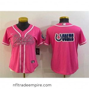 Gorgeous Indianapolis Colts Team Big Logo Pink With Patch Cool Base Stitched Baseball Jersey