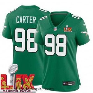 Magnificent Philadelphia Eagles Jalen Carter #98 Kelly Green 2024 2025 Super Bowl LIX F.U.S.E Stitched NFL Jersey
