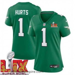 Irresistible Philadelphia Eagles Jalen Hurts #1 Kelly Green 2024 2025 Super Bowl LIX F.U.S.E Stitched NFL Jersey