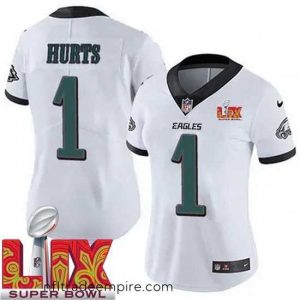 Charming Philadelphia Eagles Jalen Hurts #1 White 2024 2025 Super Bowl LIX F.U.S.E Stitched NFL Jersey