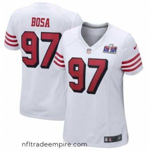 Superb San Francisco 49ers 97 Nick Bosa White Throwback 2023 F.U.S.E  Vapor Untouchable Limited Stitched Football 2024 Super Bowl LVIII Jersey