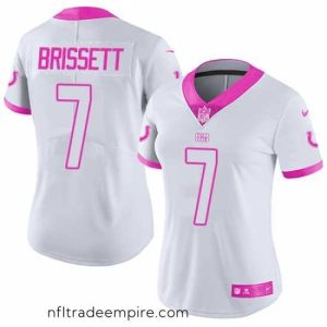 Delightful Womens Nike Colts #7 Jacoby Brissett White Pink  Stitched NFL Limited Rush Fashion Jersey