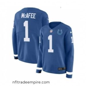 Delightful Womens Nike Indianapolis Colts 1 Pat McAfee Limited Blue Therma Long Sleeve NFL Jersey