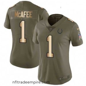 Exquisite Womens Nike Indianapolis Colts 1 Pat McAfee Limited OliveGold 2017 Salute to Service NFL Jersey