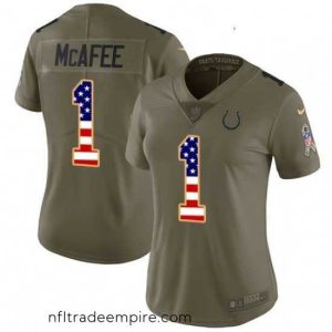 Alluring Womens Nike Indianapolis Colts 1 Pat McAfee Limited OliveUSA Flag 2017 Salute to Service NFL Jersey