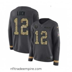 Exquisite Womens Nike Indianapolis Colts 12 Andrew Luck Limited Black Salute to Service Therma Long Sleeve NFL Jersey