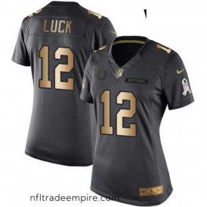 Stunning Womens Nike Indianapolis Colts 12 Andrew Luck Limited BlackGold Salute to Service NFL Jersey