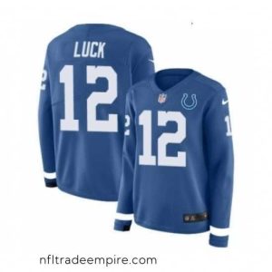 Alluring Womens Nike Indianapolis Colts 12 Andrew Luck Limited Blue Therma Long Sleeve NFL Jersey