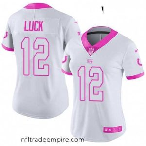 Exquisite Womens Nike Indianapolis Colts 12 Andrew Luck Limited WhitePink Rush Fashion NFL Jersey