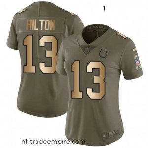Superb Womens Nike Indianapolis Colts 13 TY Hilton Limited OliveGold 2017 Salute to Service NFL Jersey