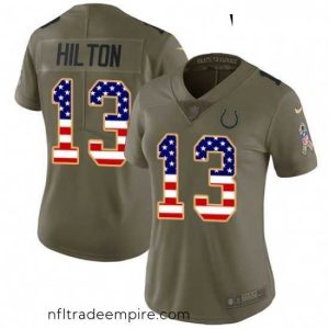 Superb Womens Nike Indianapolis Colts 13 TY Hilton Limited OliveUSA Flag 2017 Salute to Service NFL Jersey